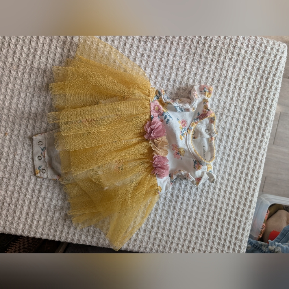 Catherine Malandribo Yellow Floral Dress Onesie with Yellow Tulle Size 0-3 Mon